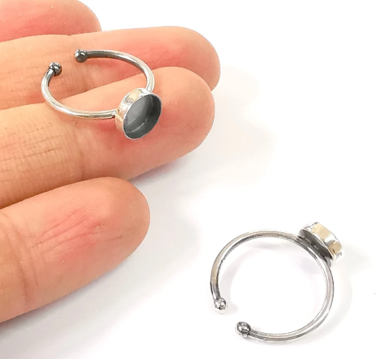 Sterling Silver Ring Blank Bezel 925 Antique Silver Setting Resin Ring Blank Cabochon Ring Mounting Adjustable Ring Base (8mm round) G30008