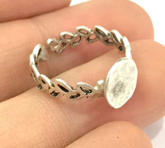 Adjustable Ring Blank, (10mm blank ) Antique Silver Plated Brass G4947