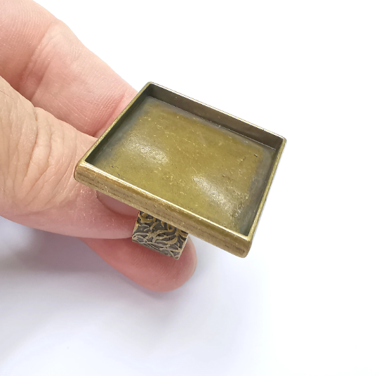 Square Ring Blank Setting, Cabochon Mounting, Adjustable Resin Ring Base, Inlay Ring Blank Mosaic Bezels Antique Bronze Plated (30mm) G29324