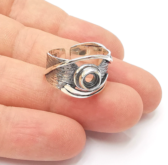 Sterling Silver Ring Blank Bezel 925 Antique Silver Setting Cabochon Ring Mounting Adjustable Ring Base (5mm) G30068