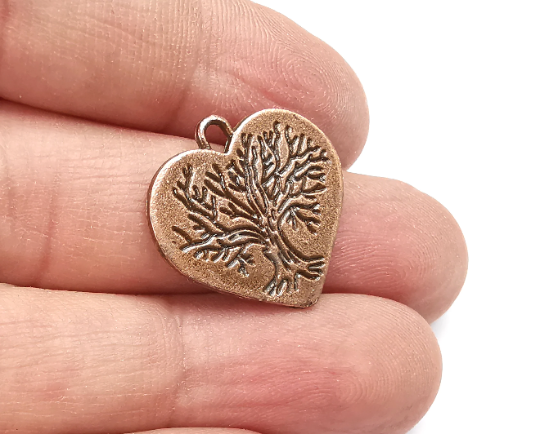 2 Heart Tree Charms Antique Copper Plated Charms (22x22mm) G29514