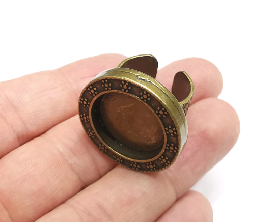Round Ring Blank Setting, Cabochon Mounting, Adjustable Resin Ring Base, Inlay Ring Blank Mosaic Bezels Antique Bronze Plated (20mm) G29576