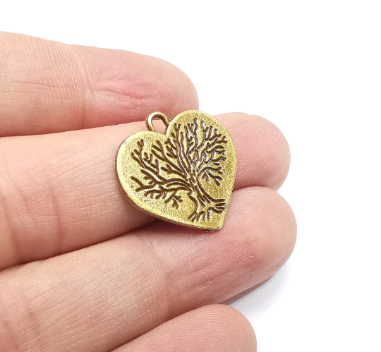 5 Heart Tree Charms Antique Bronze Plated Charms (22x22mm) G29368