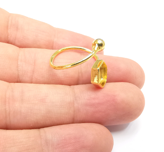 Hexagon Ball Head Ring Blanks Settings, Cabochon Mounting, Adjustable Resin Ring Base Bezels, Shiny Gold Plated Brass (8mm) G28327