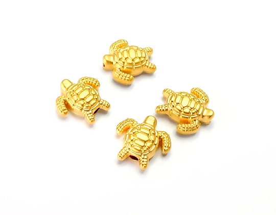 5 Sea Turtle Beads Charms Gold Plated (10x10mm) G28238