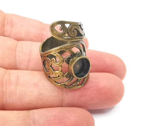 Wrap Ring Blank Base Bezel Settings Cabochon Base Mountings Adjustable , Antique Bronze Plated Brass (8mm Blank) G28202