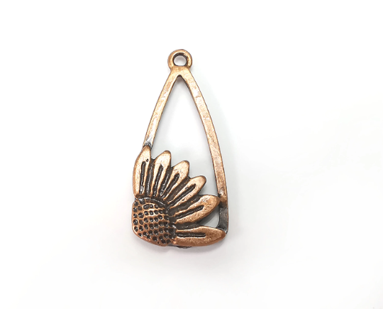 Flowers Charms, Sun flower Charms, Daisy Charms, Antique Copper Plated Plants Charms (38x16mm) G28971