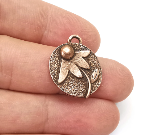 Flower Daisy Charms Antique Copper Plated Charms, Earring Dangle Components (22x19mm) G28419