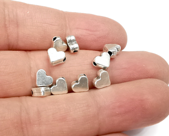 5 Heart Beads Antique Silver Plated Metal Beads (7mm) G29536