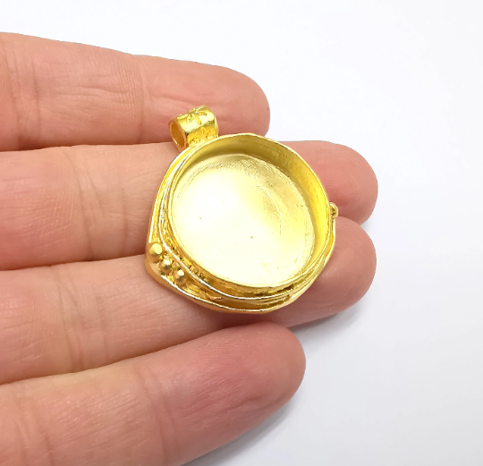 Round Pendant Blanks, Resin Bezel Bases, Mosaic Mountings, Dry flower Frame, Polymer Clay base, Antique Gold Plated (24mm) G29582