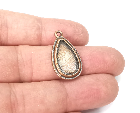 Teardrop Charm Bezel, Resin Blank, Mosaic Pendant Frame, Cabochon Base,Dry Flower Setting,Antique Copper Plated (18x10mm) G28970