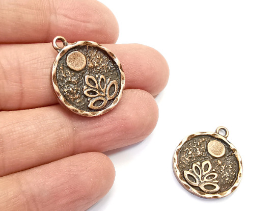 Lotus Full Moon Charms Round Night Pendant Antique Copper Plated Charms (26x22mm) G28027