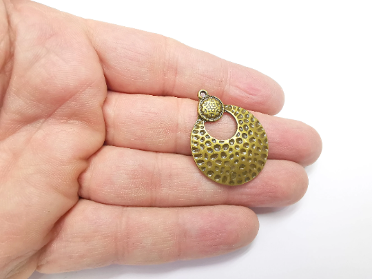 Hammered Dome Round Charms Antique Bronze Plated Charms, Earring Dangle Components (35x27mm) G29395