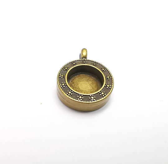 Round Pendant Blanks, Resin Bezel Bases, Mosaic Mountings, Dry flower Frame, Polymer Clay base, Antique Bronze Plated (10mm) G29590