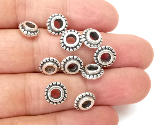 Ribbed Round Beads Antique Silver Plated (9mm) G28217