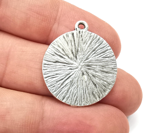 Daisy Flower Leaf Charms Crescent Star Hammered Disc Pendant Antique Silver Plated (28x25mm) G28226