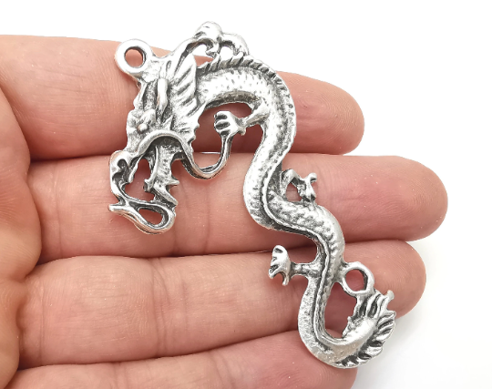 Dragon Charms, Antique Silver Plated (72x41mm) G28755