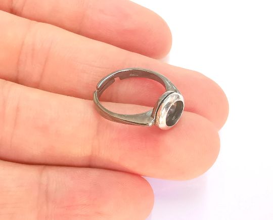 Sterling Silver Ring Blank Bezel 925 Silver Ring Setting Resin Ring Blank Cabochon Ring Mounting Adjustable Ring Base (6mm round) G30073
