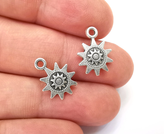 Sun Charms (Double sided) Antique Silver Plated (17x12mm) G28225