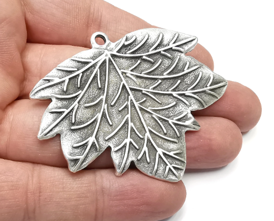 Leaf Dangle Charms Pendant, Antique Silver Plated Charms (66x53mm) G28994