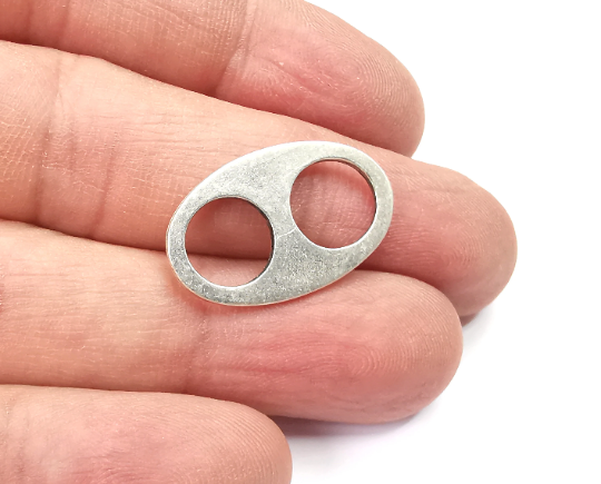 5 Two Hole Connector Antique Silver Plated Oval Findings (25x16mm) G29559