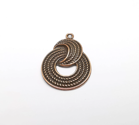 2 Circle Textured Charms Antique Copper Plated Charms (33x23mm) G29567