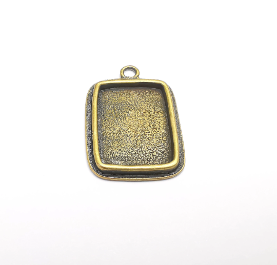Rectangle Pendant Blanks, Resin Bezel Bases, Mosaic Mountings, Dry flower Frame, Polymer Clay base, Antique Bronze Plated (25x18mm) G29548