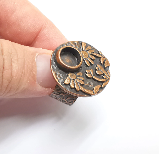 Flower Ring Blank Setting, Cabochon Mounting, Adjustable Resin Ring Base Bezels, Antique Copper Inlay Ring Mosaic Ring Bezel (8mm) G29558