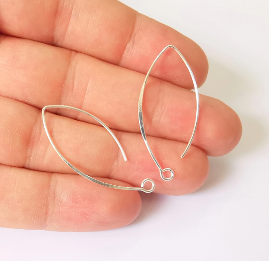 2 Solid Sterling Silver Earring Hook 2 Pcs (1 pair) 925 Silver Earring Wire Findings (40x18mm) G30047