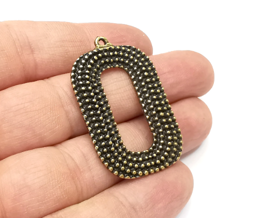 Dotted Oval Balls Charms Antique Bronze Plated Charm (43x27mm) G28064