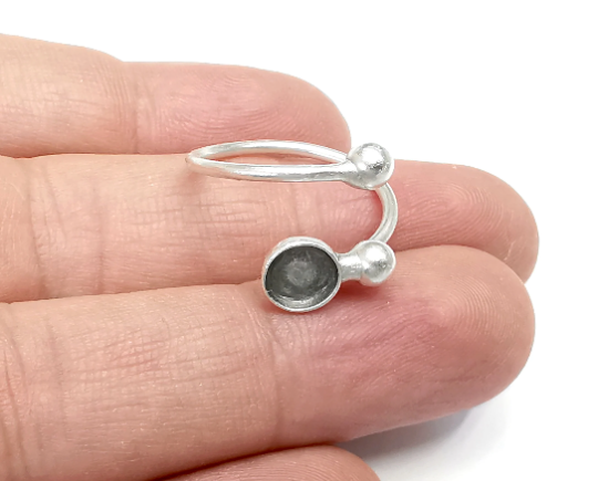 Wrap Ball Ring Blank Setting, Cabochon Mounting, Adjustable Resin Ring Base Bezels, Antique Silver Plated (6mm) G28993