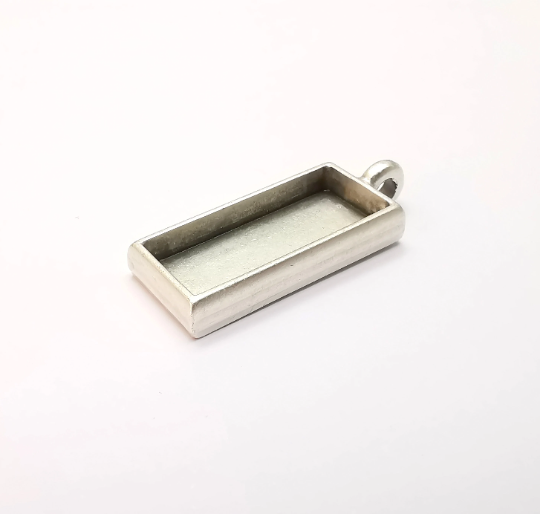Rectangle Pendant Bezel, Resin Blank, inlay Mounting, Mosaic Frame, Cabochon Base, Dry Flower Setting,Antique Silver Plated (25x10mm) G28313