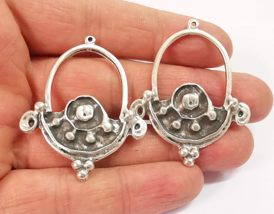 2 Dangle Charms Ethnic Tribal Rustic Charms Antique Silver Plated Charms (48x39mm) G24626