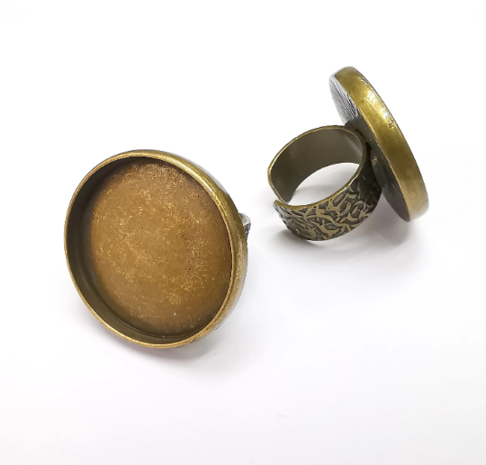 Round Ring Blank Setting, Cabochon Mounting, Adjustable Resin Ring Base, Inlay Ring Blank Mosaic Bezels Antique Bronze Plated (30mm) G29304