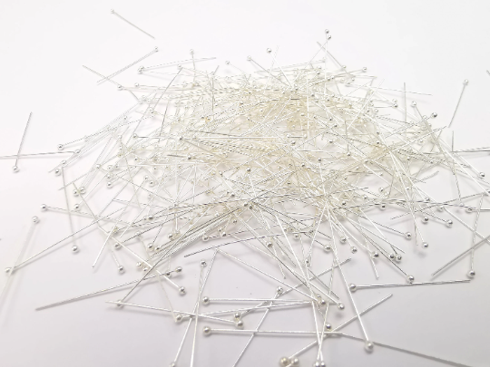 20 Pcs Sterling Silver Ball Head Pins 0.8'', 28ga (Length 0.8inch-20mm) (Thickness 0.32mm - 28 Gauge) 925 Solid Silver Ball Head pin G30014