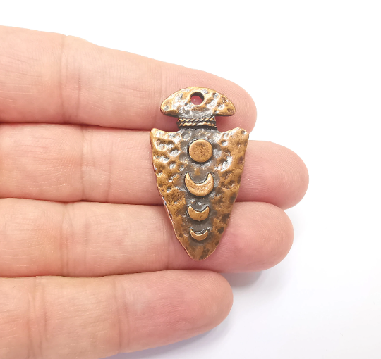 Moon Crescent Arrowhead Vase Charms Hammered Moonrise Ethnic Pendant (One side is blank) Antique Copper Plated (41x23mm) (4mm blank) G28246