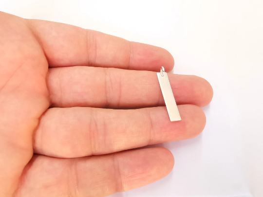 Sterling Silver Stamping Bar Charms Blank Tag Charms with Loop, 925 Silver Charms (25x5mm) G30052