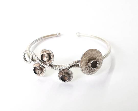 Hammered bracelet brass cuff blank bezel Glass cabochon base Adjustable antique silver(5mm ) G24454