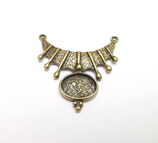 Antique Bronze Pendant Oval Bezel, Resin Blank, inlay Mounting, Mosaic Frame Cabochon Base (52x51mm ) (20x15mm bezel) G29503