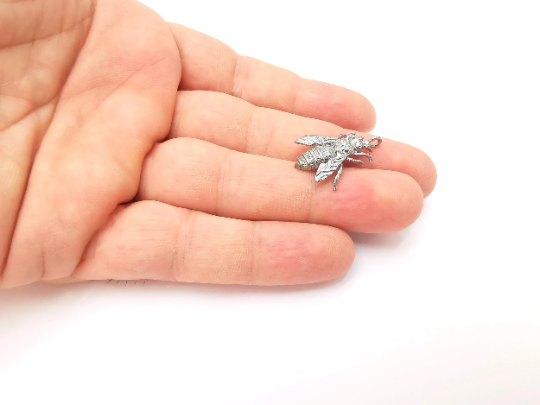 Sterling Silver Bee Charms 925 Antique Silver Charms (26x18mm) G30059