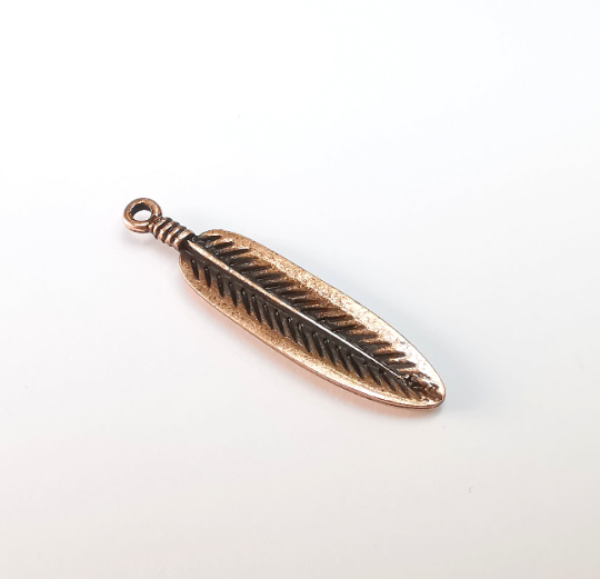 Feather Charms, Antique Copper Plated Charms Leaf Charms (38x9mm) G29804