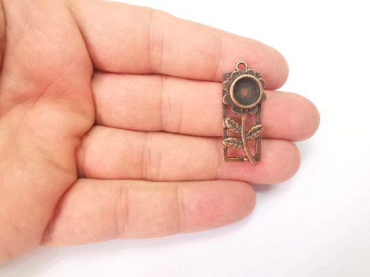 Flower Pendant Bezels, Resin Blank, inlay Mountings, Mosaic Frame, Cabochon Bases, Dry Flower Settings, Antique Copper Plated (8mm) G28281