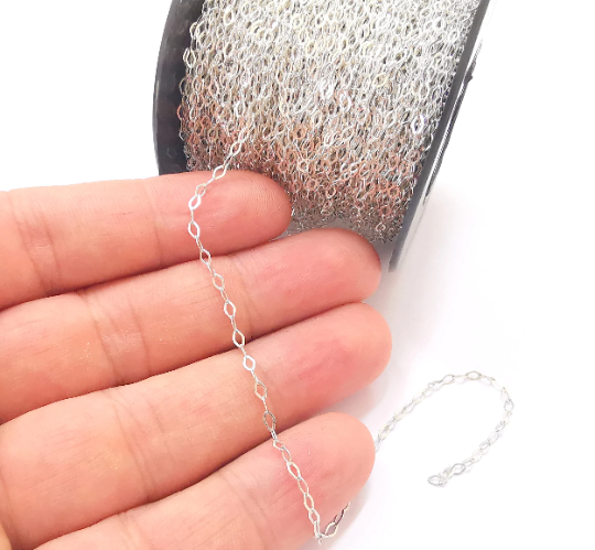 1 Feet Sterling Silver Oval Flat Cable Chain 925 Solid Silver Soldered Chain (3,5x2,2mm) G30019