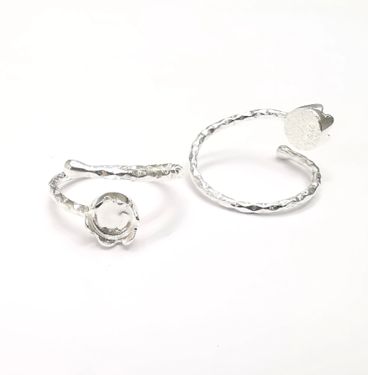 Sterling Silver Ring Blank Bezel 925 Silver Ring Setting Resin Ring Blank Cabochon Ring Mounting Adjustable Ring Base (6mm round) G30007