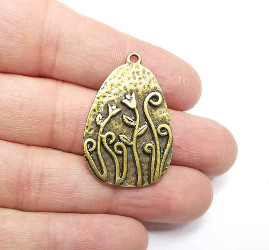 Flowers Garden Charms Antique Bronze Plated Plants Charms (38x25mm) G29376