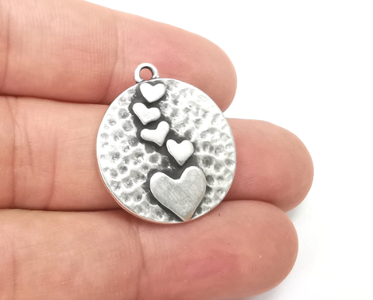 Hearts Charms Antique Silver Plated Hammered Charms (28x25mm) G28468