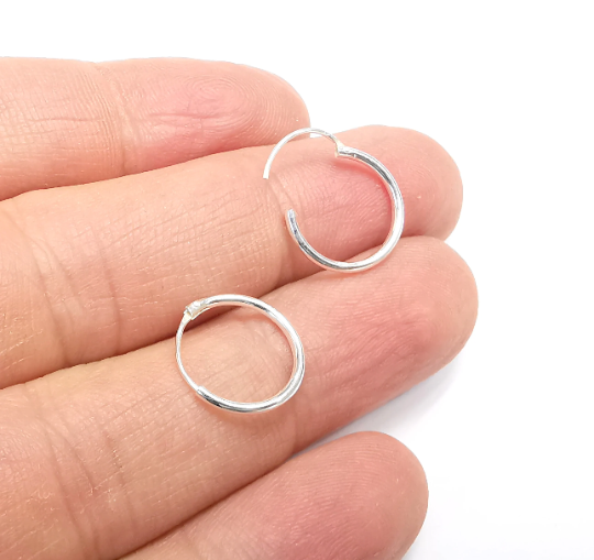 Solid Sterling Silver Earring Hoop Wire, Piercing, 925 Silver Earring Hoop Findings (14mm) 1 pair G30030