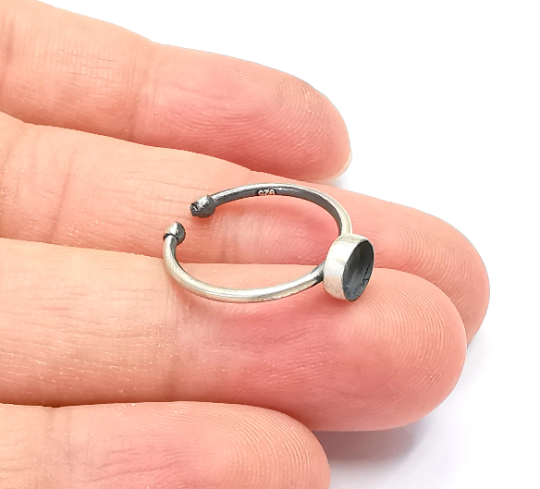 Sterling Silver Ring Blank Bezel 925 Antique Silver Ring Setting Resin Base Cabochon Mounting Adjustable Solid Silver Ring ( 6mm ) G30043