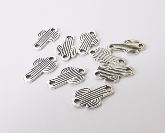 10 Cactus connector charms Antique silver plated charms (21x11mm) G24617