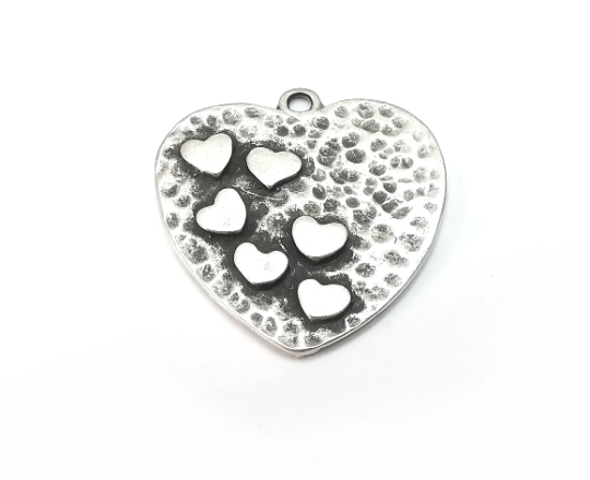 Hearts Charms Antique Silver Plated Hammered Charms (29x27mm) G28474